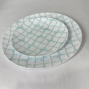 Shabby Chic Plates Set of 24 Dessert Plates 7.5" Aqua Bow Trellis